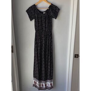Bleuh Ciel Boho Floral Maxi Elastic Waist Dress